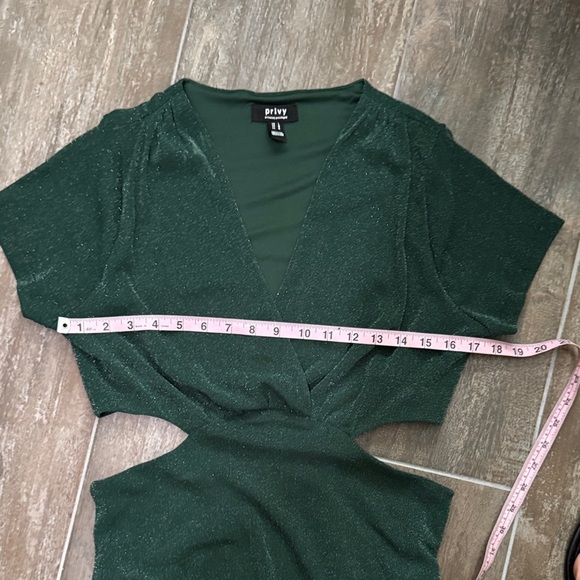 Privy Dark Green Sparkle Mesh Cut-Out Bodysuit - Picture 7 of 10